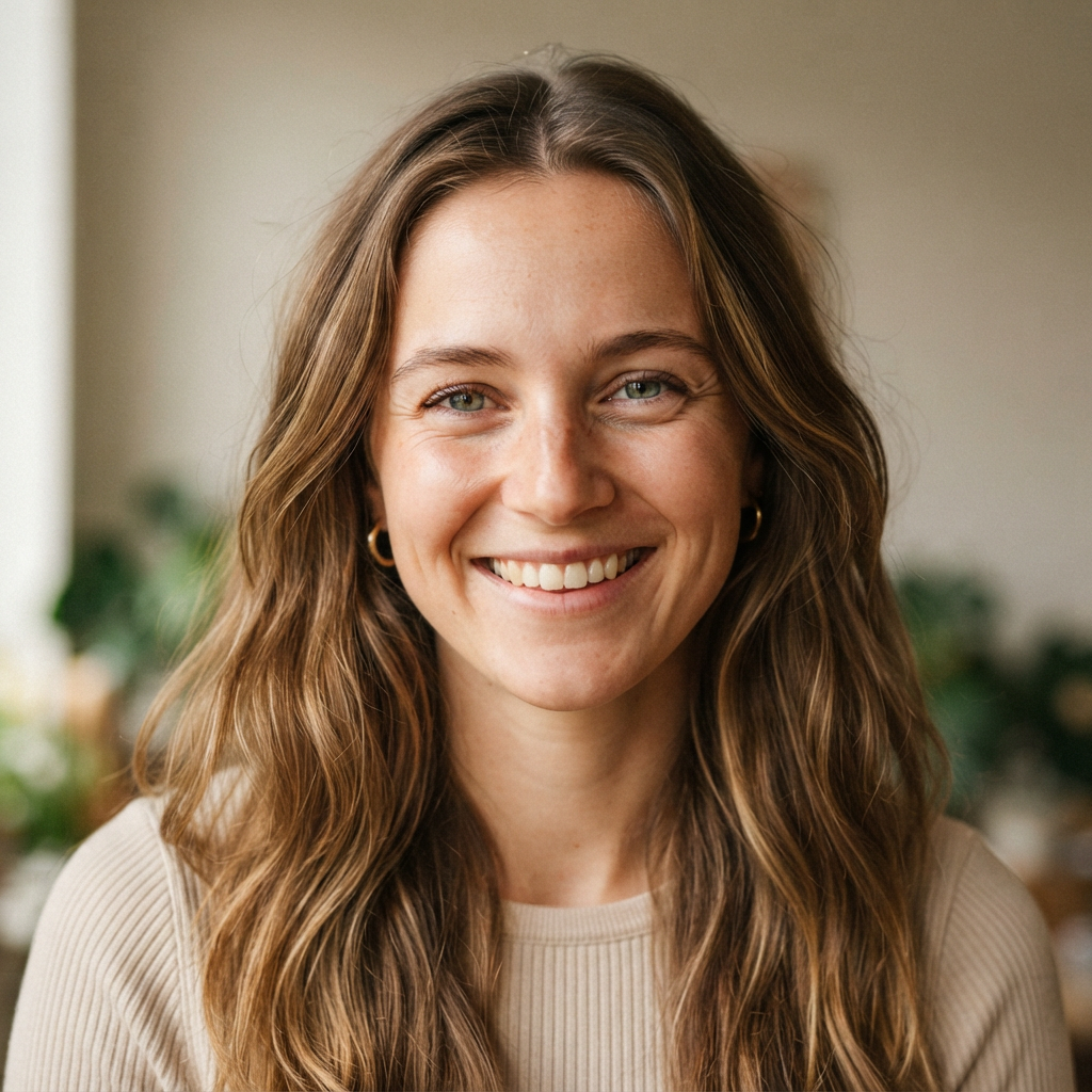 Smiling young woman with long brown hair
